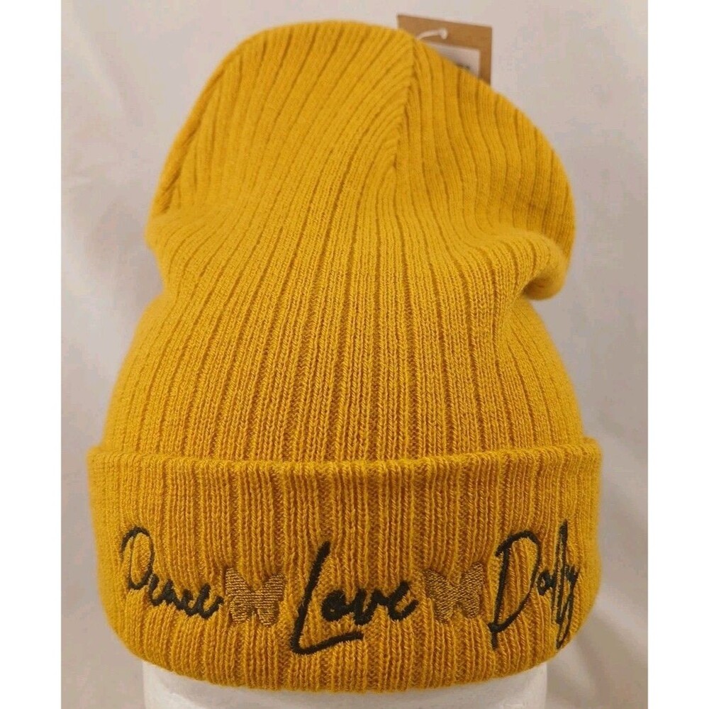 Dollywood Dolly Parton Mustard "Peace Love Dolly" Winter Beanie Hat-NEW w/Tags!